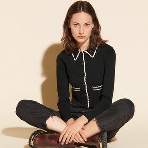 Sandro Leanna Cropped Scalloped Trim Cardigan